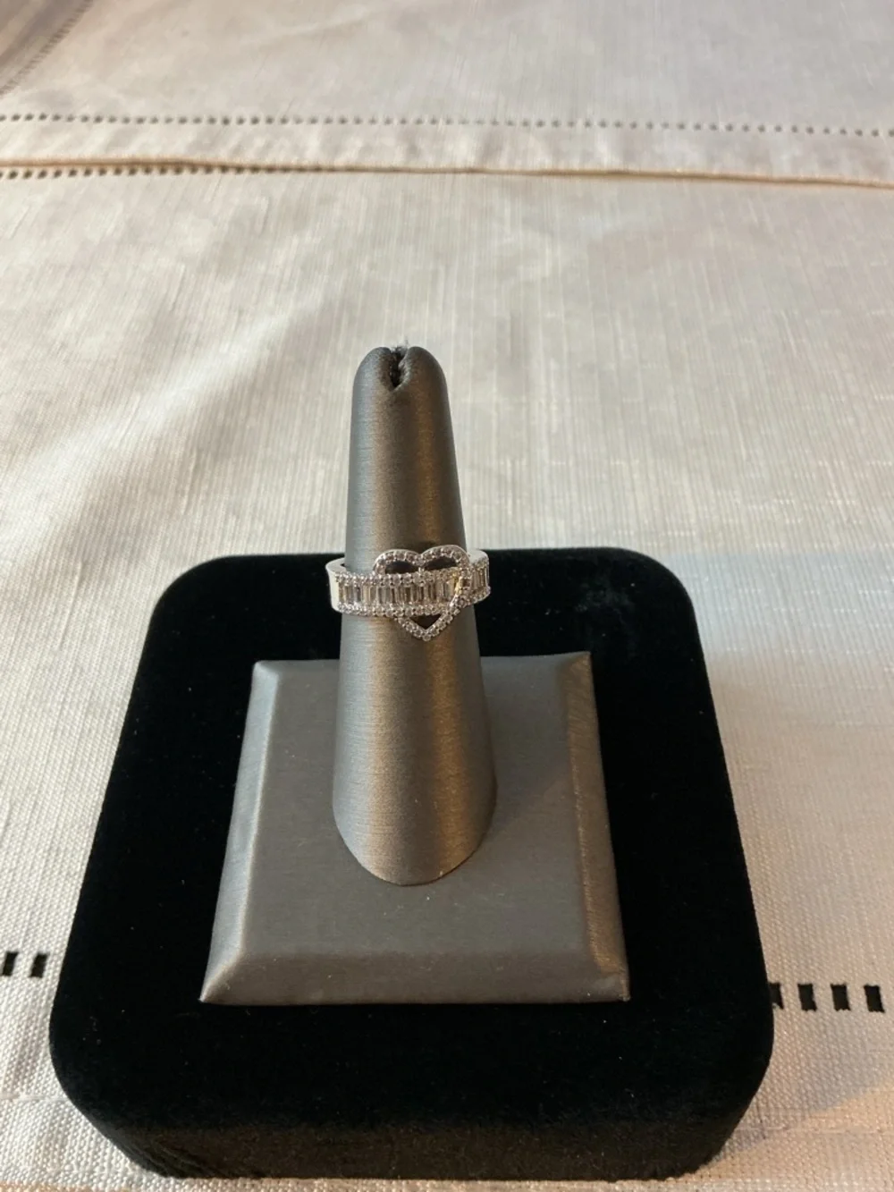 Heart Shaped Rhinestone Silver Tone Ring